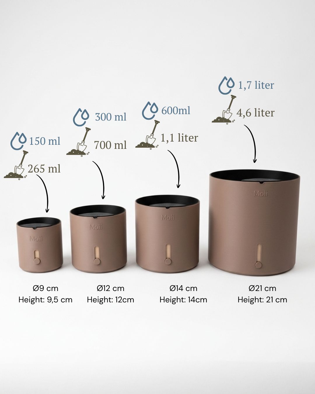 Selvvandingspotter der viser dig, hvornår planten mangler vand Dark-Brown