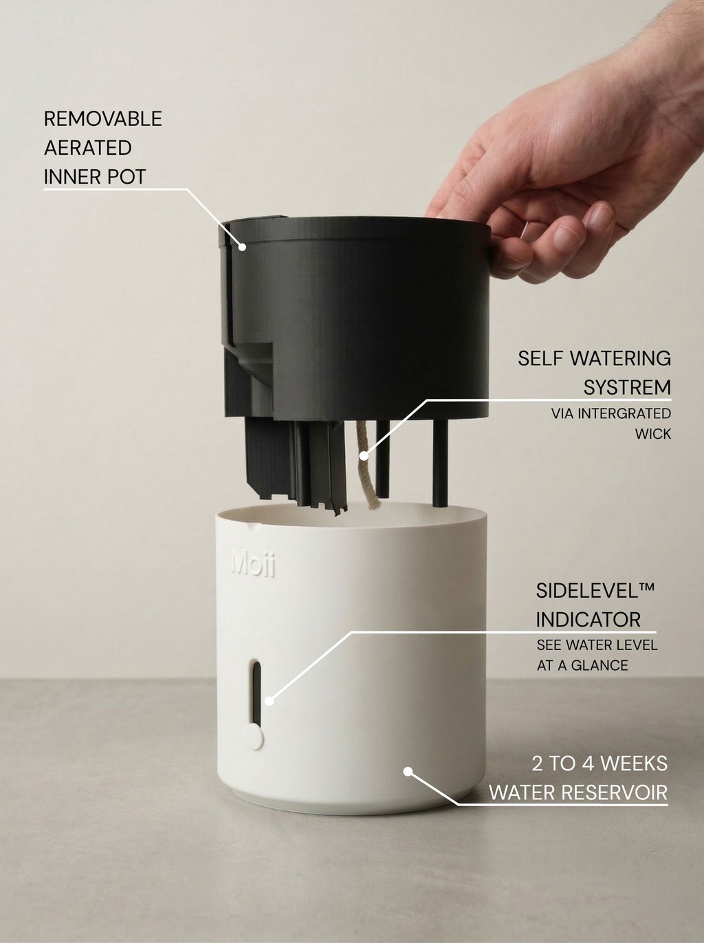 White selvvandingspotte løftet op